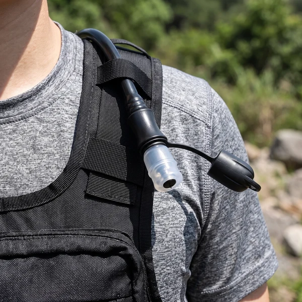 Bite valve over the shoulder